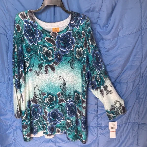 Relisted Ruby Rd sweater floral print ombré fuzzy pullover boho casual office 2X - Picture 11 of 17